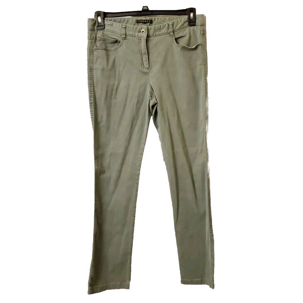 Theory Olive Green Medium Wash Straight Leg Denim Jeans 32 x 30